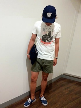 「Champion」｜Right-on 店舗スタッフさん（メンズ・171cm）の夏コーディネート