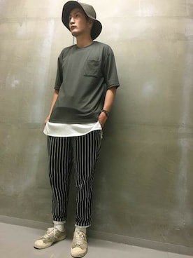 「Right-on（ライトオン）のアイテム（帽子）」を使った、Right-on 店舗スタッフさん（メンズ・180cm）の夏コーディネート