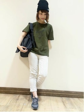 「Champion（チャンピオン）のアイテム（帽子）」を使った、Right-on 店舗スタッフさん（レディース・160cm）の夏コーディネート