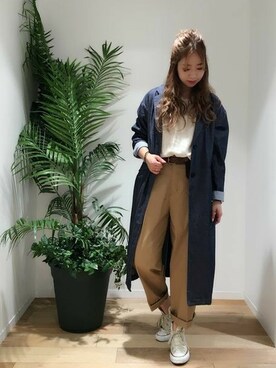 「Right-on（ライトオン）のアイテム（チェスターコート）」を使った、Right-on 店舗スタッフさん（レディース・157cm）の秋コーディネート