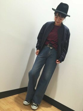 「Right-on（ライトオン）のアイテム（MA-1）」を使った、Right-on 店舗スタッフさん（レディース・162cm）の秋コーディネート