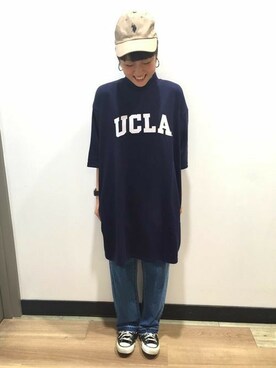 「UCLA（ユーシーエルエー）のアイテム」を使った、Right-on 店舗スタッフさん（レディース・158cm）の秋コーディネート