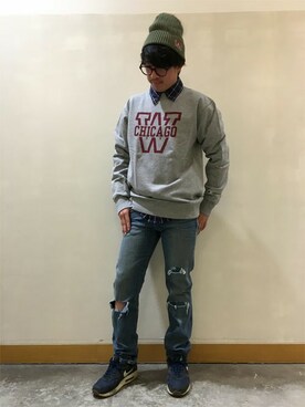 「BEN DAVIS（ベンデイビス）のアイテム（ニットキャップ/ビーニー）」を使った、Right-on 店舗スタッフさん（レディース・170cm）の秋コーディネート
