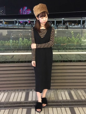 「Right-on（ライトオン）のアイテム（ニットキャップ/ビーニー）」を使った、Right-on 店舗スタッフさん（レディース・158cm）の秋コーディネート