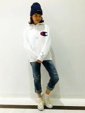 「Right-on（ライトオン）のアイテム（ニットキャップ/ビーニー）」を使った、Right-on 店舗スタッフさん（レディース・164cm）の秋コーディネート