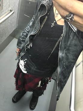 「KMRii（ケムリ）のアイテム（ライダースジャケット）」を使った、ゆうさん（メンズ・170cm）の秋コーディネート