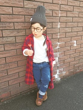 「アイテム（シャツワンピース）」を使った、yuunaさん（キッズ・90cm）の春コーディネート