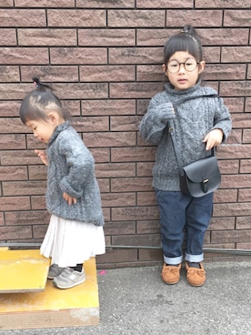 「アイテム（モカシン/デッキシューズ、ブラウン系）」を使った、yuunaさん（キッズ・100cm）の冬コーディネート