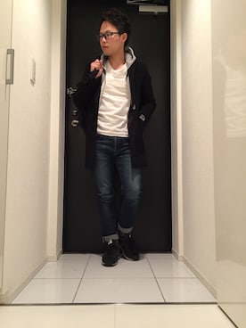 「BLUE WORK（ブルーワーク）のアイテム（トップス）」を使った、ひかるさん（メンズ・166cm・20代）の冬コーディネート