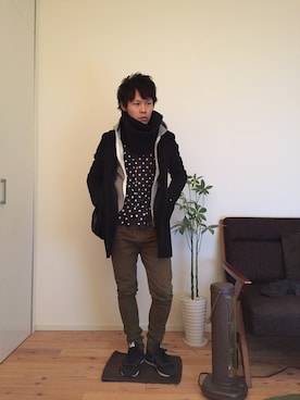 「BLUE WORK（ブルーワーク）のアイテム（トップス）」を使った、ひかるさん（メンズ・166cm・20代）の冬コーディネート