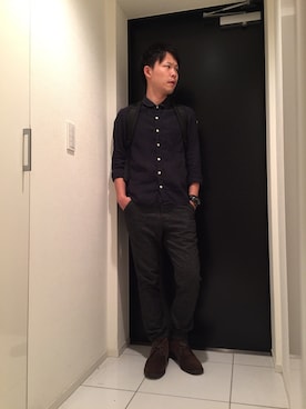 「BLUE WORK（ブルーワーク）のアイテム（パンツ）」を使った、ひかるさん（メンズ・166cm・20代）の秋コーディネート