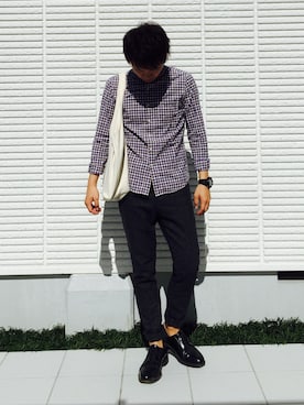 「BLUE WORK（ブルーワーク）のアイテム（パンツ）」を使った、ひかるさん（メンズ・166cm・20代）の夏コーディネート