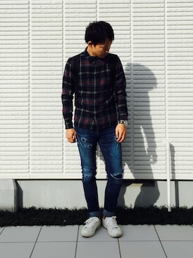 「BLUE WORK（ブルーワーク）のアイテム（トップス）」を使った、ひかるさん（メンズ・166cm・20代）の秋コーディネート