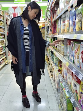 「スカーフ」｜「アイテム（ピーコート）」を使った、木子さん（レディース・158cm）の秋コーディネート