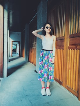 「Abercrombie&Fitch（アバークロンビーアンドフィッチ）のアイテム（タンクトップ）」を使った、木子さん（レディース・158cm）の夏コーディネート