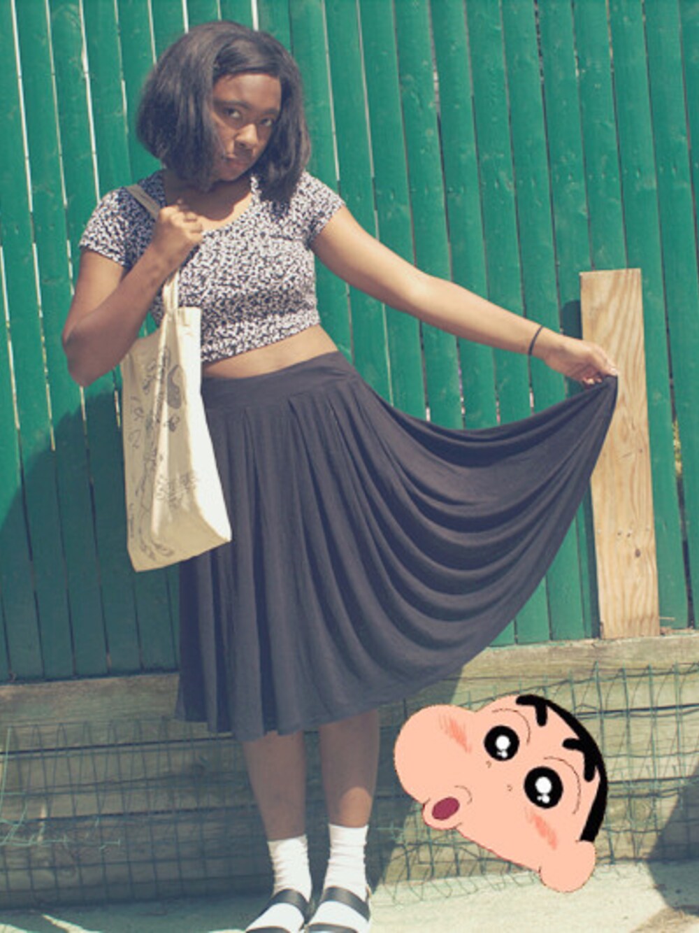 「American Apparel、UNIQLO、casual、ALDO、Crop Top」｜「ALDOのALDO Valliera Two Piece Flatform Sandals - Black（サンダル、ブラック系）」を使った、sunnieさん（レディース・165cm）の秋コーディネートの1枚目の写真