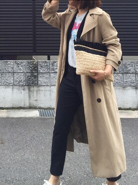 「アンクルパンツ」｜「アイテム（トレンチコート）」を使った、tomoさん（レディース・153cm）の春コーディネート