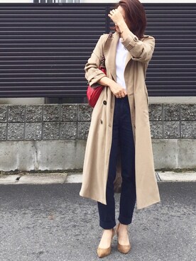 「MUJI」｜「アイテム（トレンチコート）」を使った、tomoさん（レディース・153cm）の春コーディネート