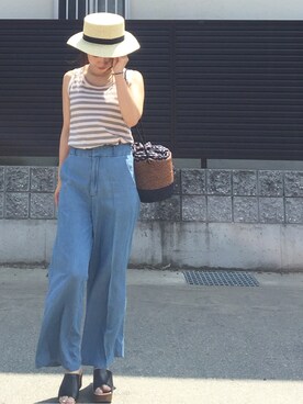 「7月WEAR夏のサンダル祭り」｜「アイテム（帽子）」を使った、tomoさん（レディース・153cm）の夏コーディネート