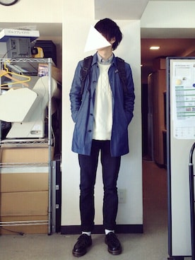 「アイテム（ステンカラーコート）」を使った、げんじさん（メンズ・175cm・10代）の春コーディネート