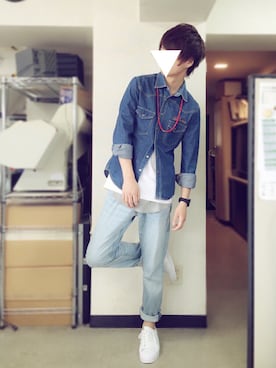 「H&M（エイチ・アンド・エム）のアイテム（Tシャツ/カットソー）」を使った、げんじさん（メンズ・176cm）の夏コーディネート