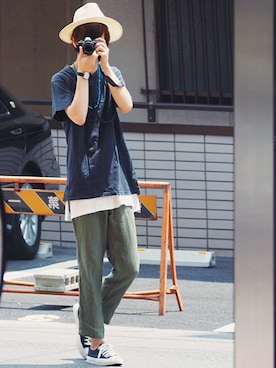 「green label relaxing（グリーンレーベルリラクシング）のアイテム（帽子）」を使った、げんじさん（メンズ・175cm）の夏コーディネート