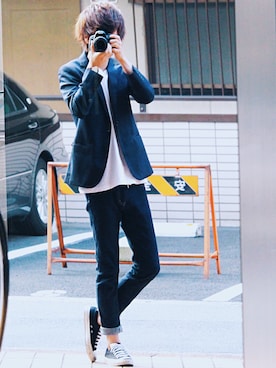 「アイテム（その他、ブルー系）」を使った、げんじさん（メンズ・175cm）の秋コーディネート