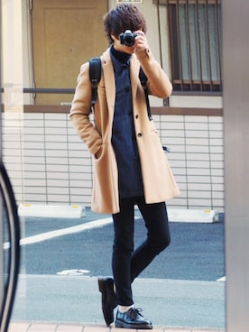 「STUDIOUS（ステュディオス）のアイテム（チェスターコート）」を使った、げんじさん（メンズ・175cm）の冬コーディネート