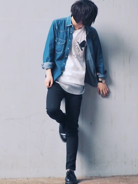 「Dr. Martens（ドクターマーチン）のDr.Martens (ドクターマーチン)/1461 3EYE GIBSON SHOES（その他シューズ）」を使った、げんじさん（メンズ・175cm）の夏コーディネート