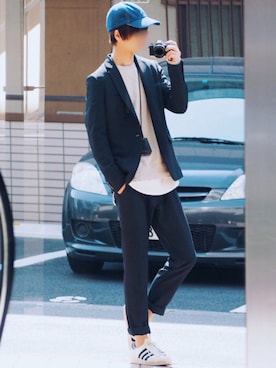 「STUDIOUS（ステュディオス）のアイテム（スラックス）」を使った、げんじさん（メンズ・175cm）の秋コーディネート
