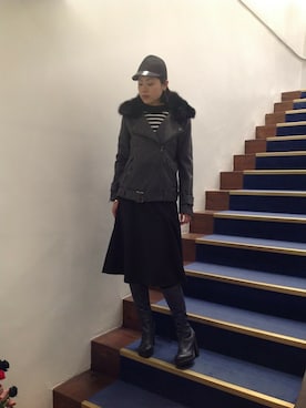 「B'2nd（ビーセカンド）のアイテム（ライダースジャケット）」を使った、B'2nd 二子玉川さん（レディース・164cm）の冬コーディネート