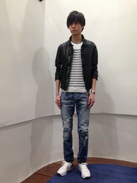 「B'2nd（ビーセカンド）のアイテム（ライダースジャケット）」を使った、B'2nd 二子玉川さん（メンズ・175cm）の春コーディネート