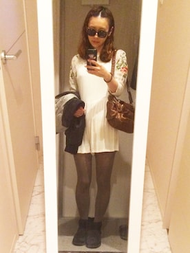 「TOPSHOP（トップショップ）のアイテム（ワンピース、ホワイト系）」を使った、れいこさん（レディース）の秋コーディネート