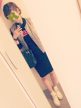 「TOPSHOP（トップショップ）のアイテム（ブルゾン、グリーン系）」を使った、れいこさん（レディース）の春コーディネート