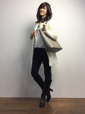「ブーツイン」｜「アイテム（ノーカラージャケット）」を使った、ちゃら(永安いずみ)さん（レディース・173cm）の冬コーディネート