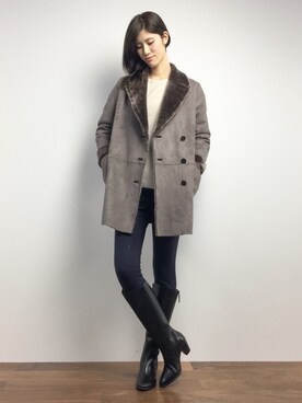 「ブーツイン」｜「アイテム（ムートンコート）」を使った、ちゃら(永安いずみ)さん（レディース・173cm）の冬コーディネート
