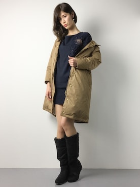「オーガンジー」｜「アイテム（ダウンジャケット/コート）」を使った、ちゃら(永安いずみ)さん（レディース・173cm）の冬コーディネート