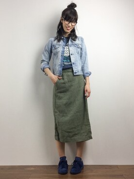 「DRWCYS（ドロシーズ）のアイテム（デニムジャケット）」を使った、ちゃら(永安いずみ)さん（レディース・173cm）の春コーディネート