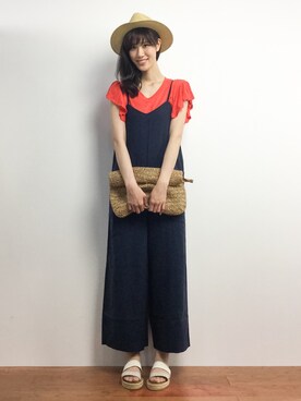 「LBC（エルビーシー）のアイテム（オールインワン・サロペット）」を使った、ちゃら(永安いずみ)さん（レディース・173cm）の夏コーディネート