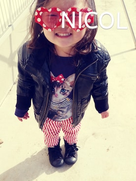 「アイテム（ライダースジャケット）」を使った、ssn…Yumiiiさん（キッズ・90cm）の冬コーディネート