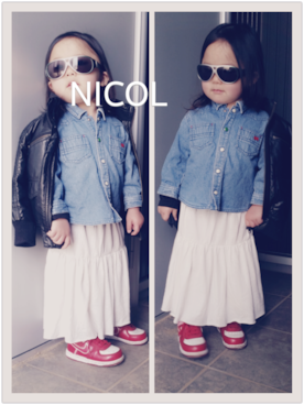 「アイテム（ライダースジャケット）」を使った、ssn…Yumiiiさん（キッズ・90cm）の春コーディネート