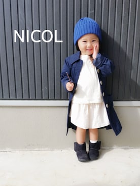 「ネイビー×ホワイト」｜「アイテム（トレンチコート）」を使った、ssn…Yumiiiさん（キッズ・90cm）の秋コーディネート