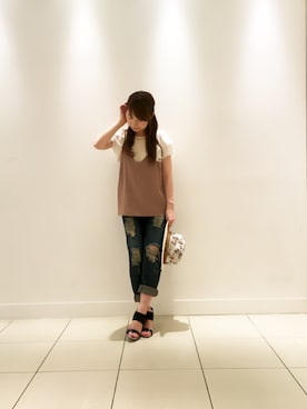「Paradise Picnic（パラダイスピクニック）のアイテム（帽子）」を使った、さっぴさん（レディース・154cm）の春コーディネート