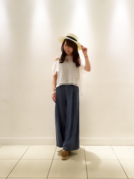 「Paradise Picnic（パラダイスピクニック）のアイテム（帽子）」を使った、さっぴさん（レディース・154cm）の春コーディネート