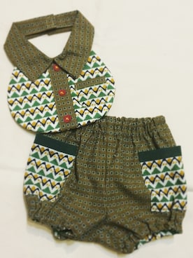 「アイテム（ママ＆ベビー、グリーン系）」を使った、ぼくとわたしさん（キッズ・70cm）の秋コーディネート