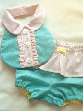 「アイテム（ママ＆ベビー、グリーン系）」を使った、ぼくとわたしさん（キッズ・70cm）の秋コーディネート