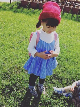 「petit main（プティマイン）のアイテム（Tシャツ/カットソー、ブルー系）」を使った、maroさん（キッズ・110cm）の秋コーディネート