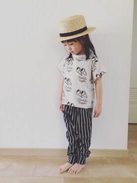 「TAOのアイテム（Tシャツ/カットソー、ホワイト系）」を使った、maroさん（キッズ・110cm）の春コーディネート