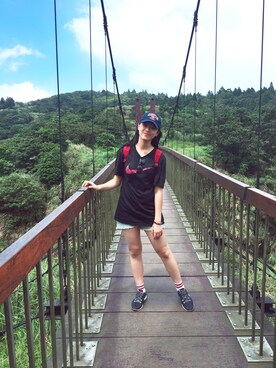 「roots（ルーツ）のアイテム（帽子）」を使った、rong rongさん（レディース・166cm）の夏コーディネート