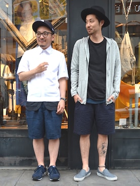 「先輩と」｜ASATAKUさん（メンズ・160cm）の春コーディネート